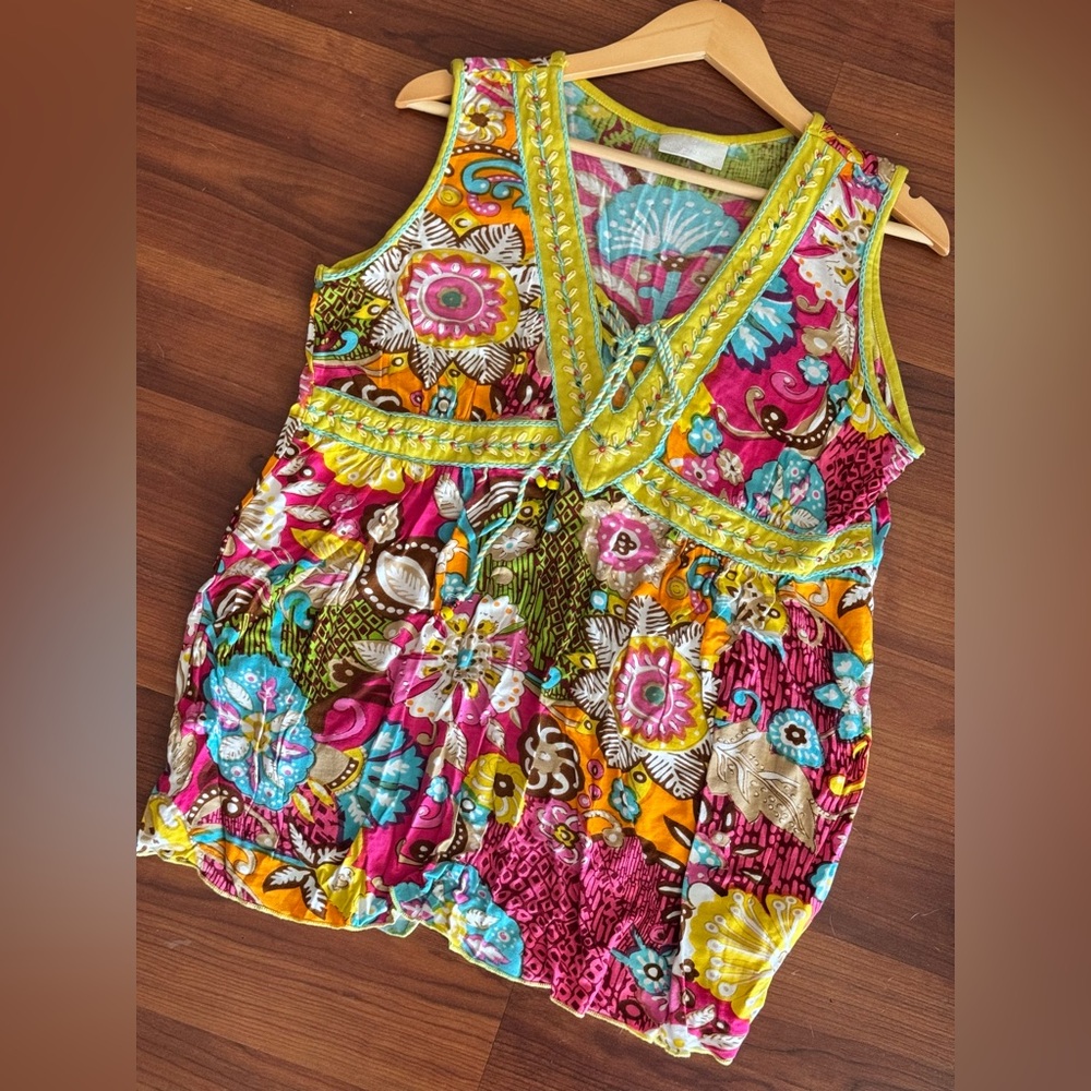 Soft Surroundings Vibrant Floral Sleeveless Top